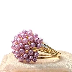 Elegant Gold and Light Amethyst Pearl Cluster Ring Women's Sz 8 & 9